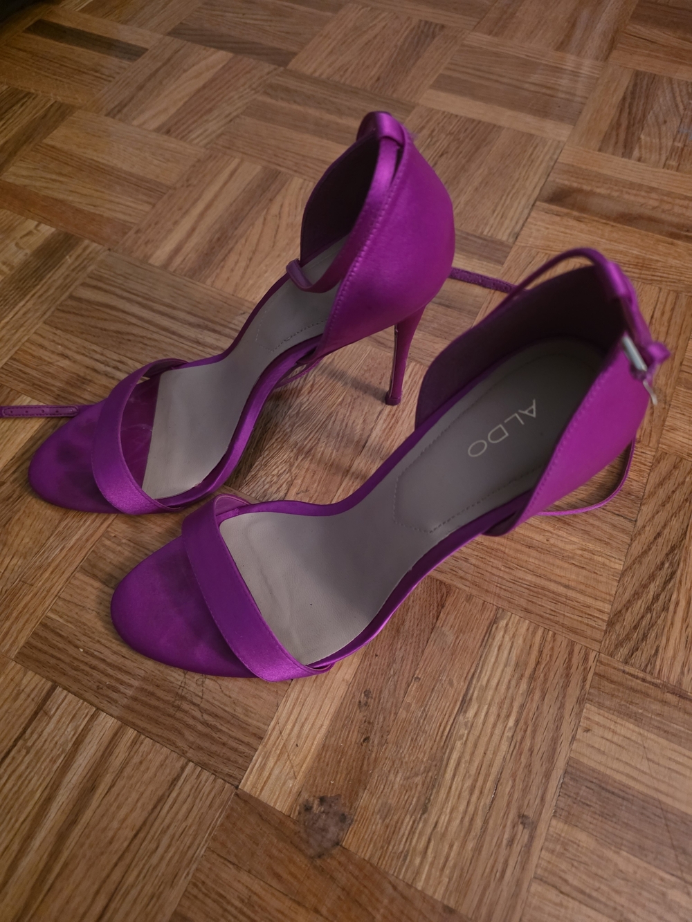 ALDO Satin Fuchsia Open-Toe Ankle-Strap Stiletto Heels
